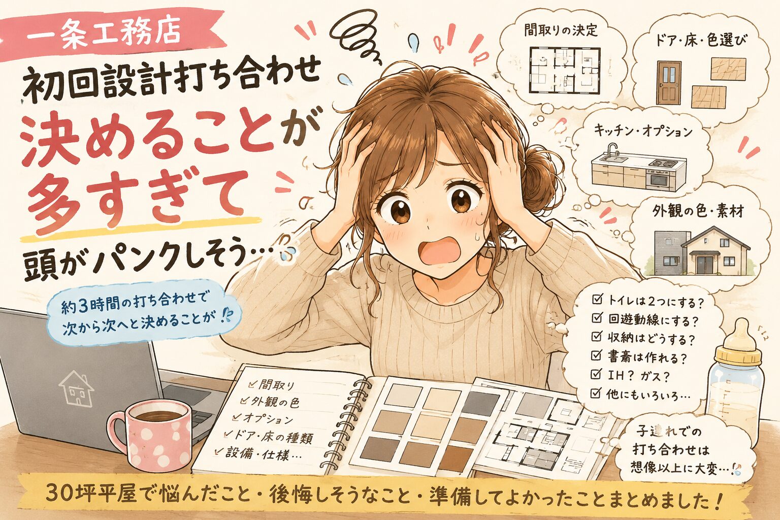 一条工務店の初回設計打ち合わせで決めることが多く悩む様子